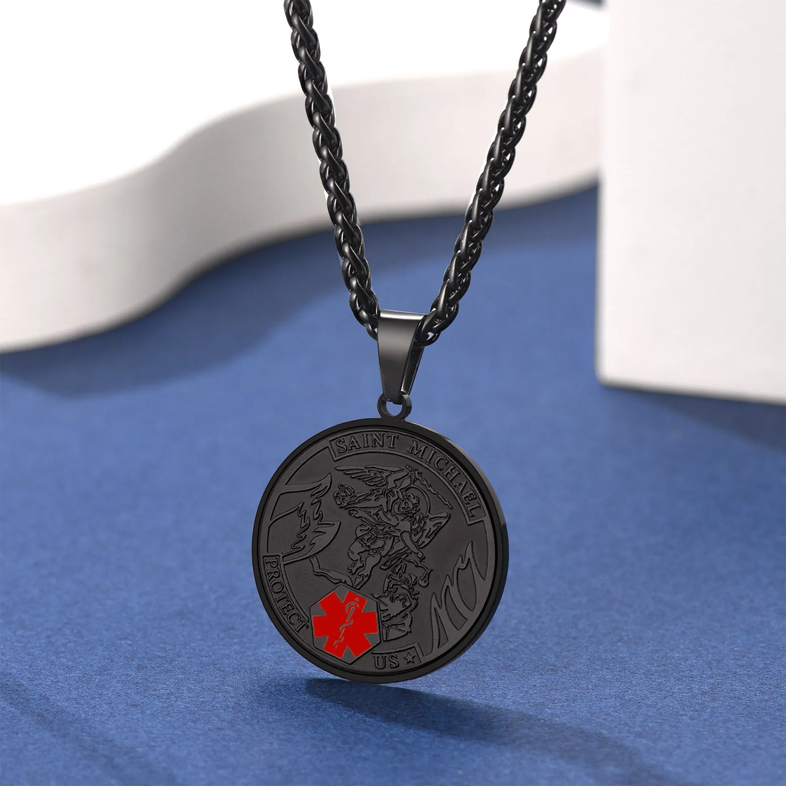 Engraved Saint Michael Medical Alert ID Pendant Necklace sold by FaithHeart product image thumbnail 4