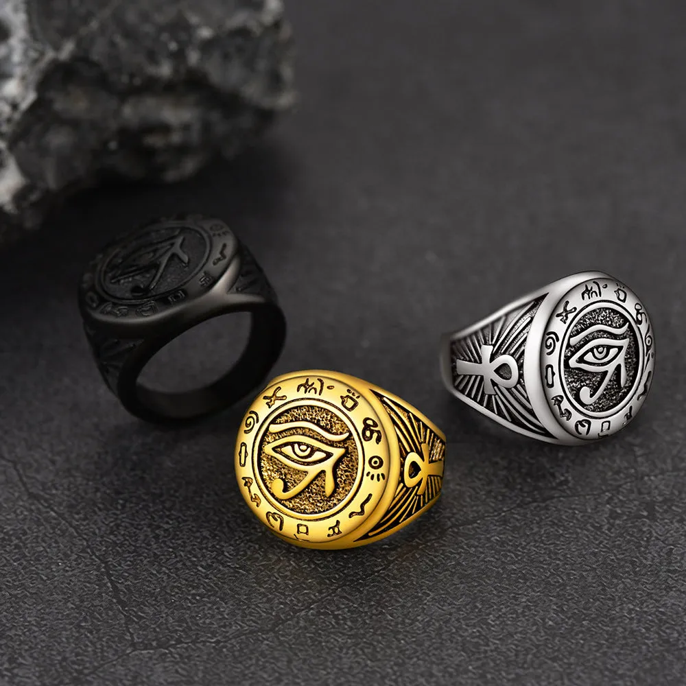 Egyptian Horus Eye of Ra Signet Ring with Ankh for Men sold by FaithHeart product image thumbnail 5