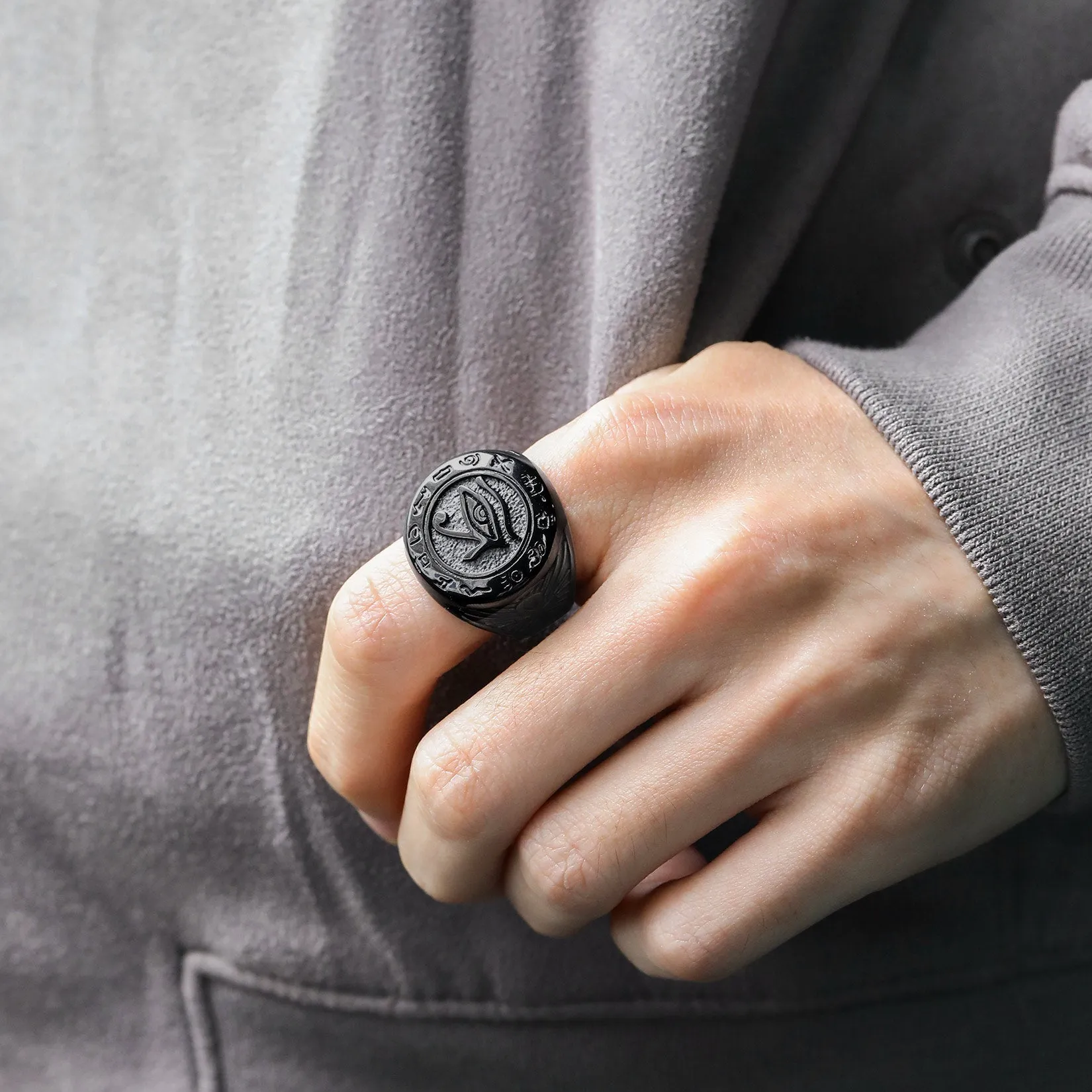 Egyptian Horus Eye of Ra Signet Ring with Ankh for Men sold by FaithHeart product image thumbnail 3