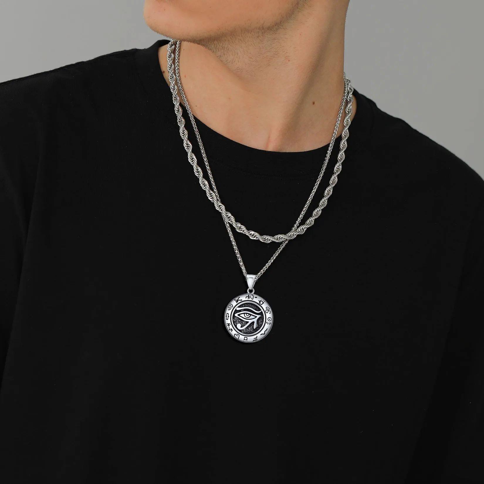 Egyptian Eye of Ra Hieroglyphic Medallion Necklace Jewelry For Men Women sold by FaithHeart product image thumbnail 2