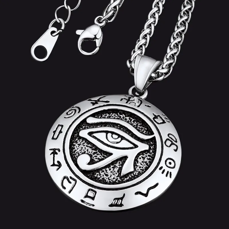 Egyptian Eye of Ra Hieroglyphic Medallion Necklace Jewelry For Men Women sold by FaithHeart