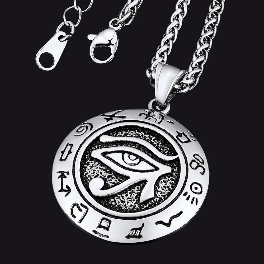 Egyptian Eye of Ra Hieroglyphic Medallion Necklace Jewelry For Men Women sold by FaithHeart