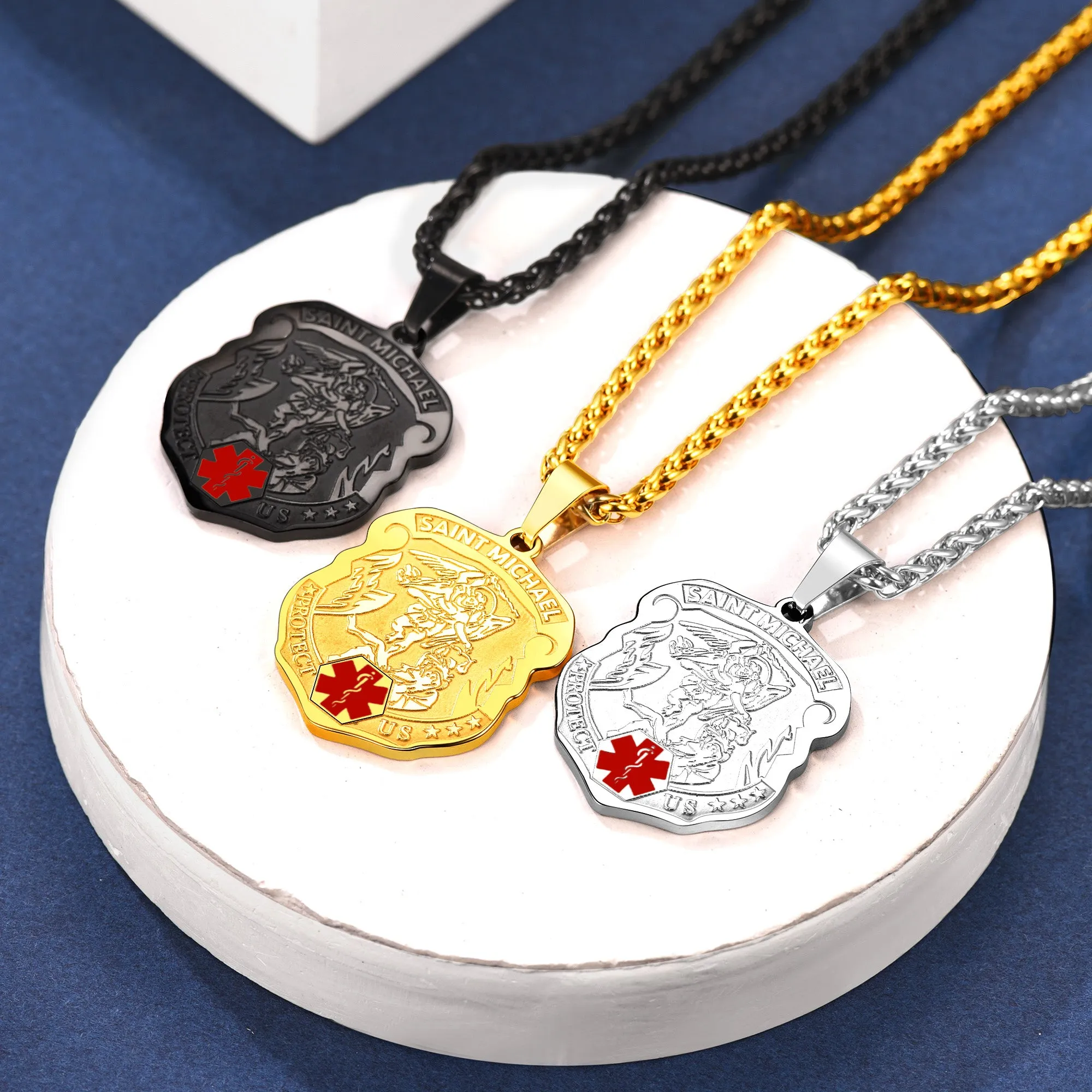 Engraved St. Michael Medical Alert ID Necklace for Men sold by FaithHeart product image thumbnail 5