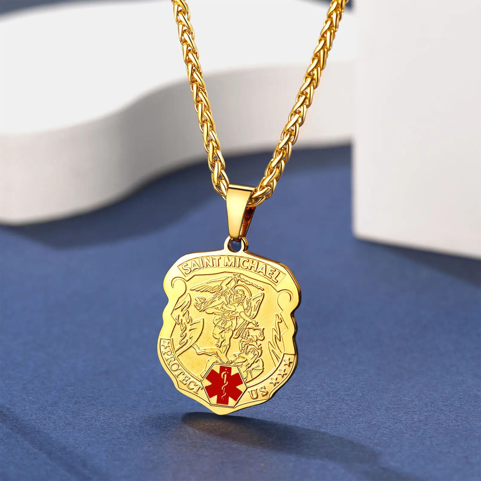 Engraved St. Michael Medical Alert ID Necklace for Men sold by FaithHeart product image thumbnail 2