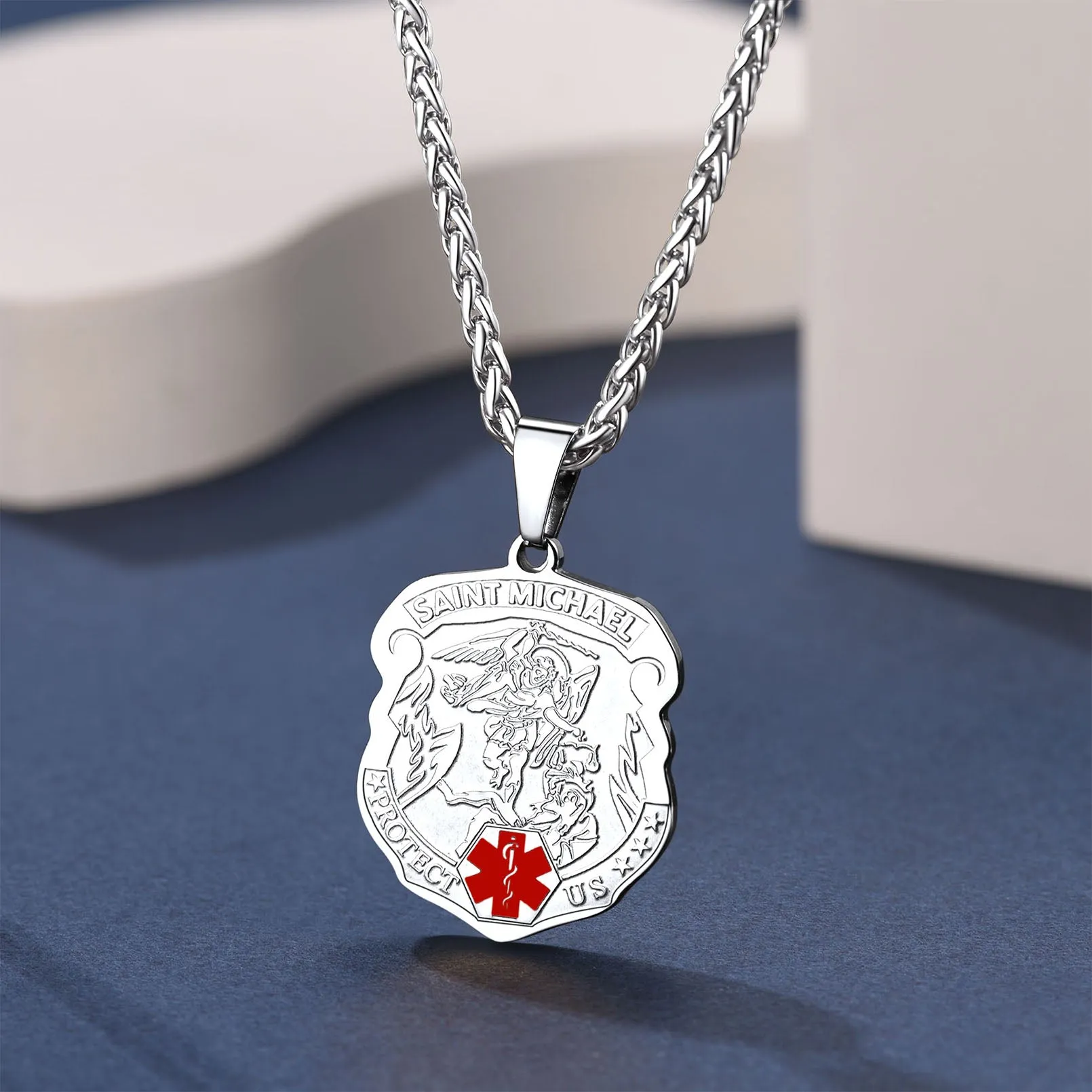 Engraved St. Michael Medical Alert ID Necklace for Men sold by FaithHeart product image thumbnail 4