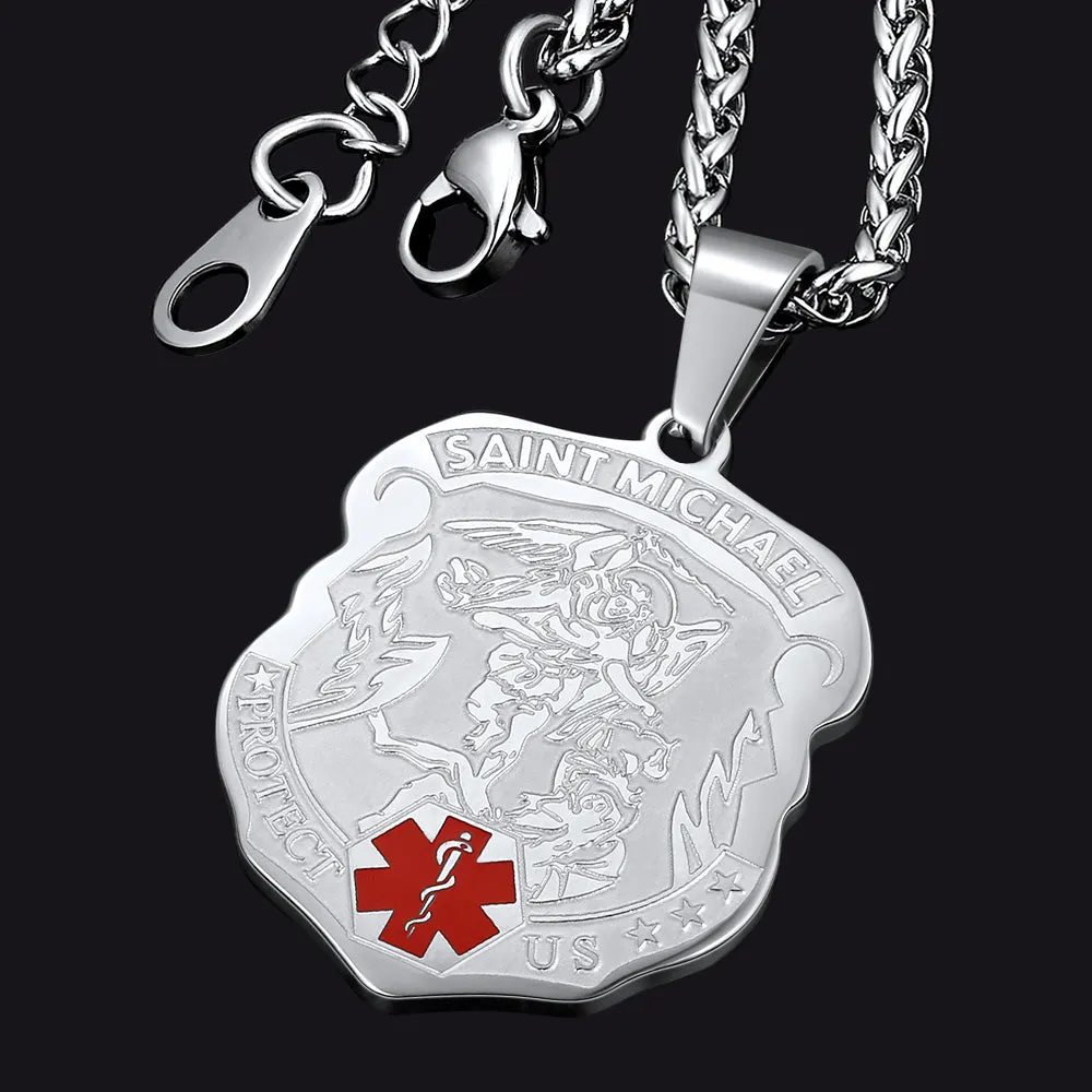 Engraved St. Michael Medical Alert ID Necklace for Men sold by FaithHeart