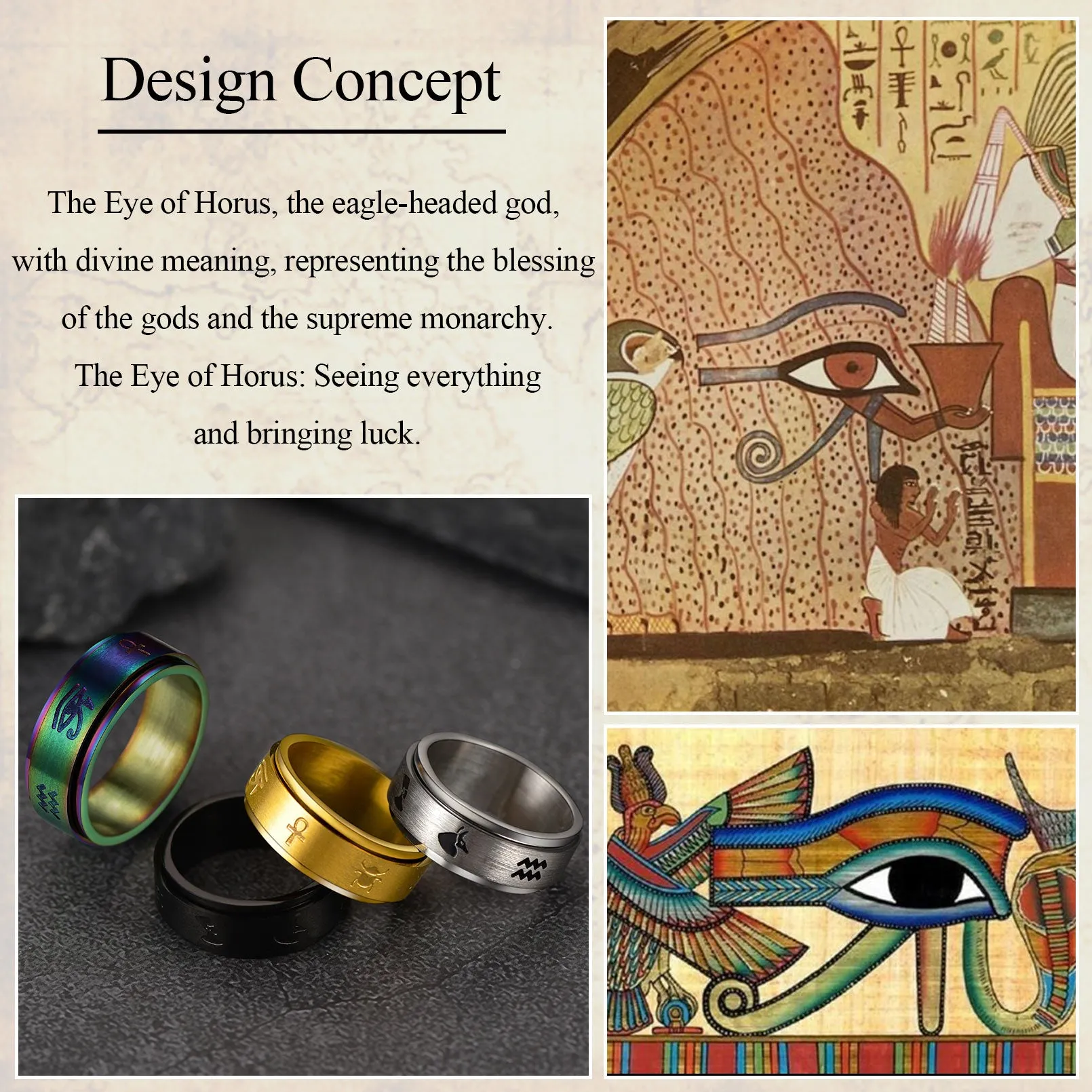 Egyptian Eye Of Horus Spinning Fidget Anxiety Ring sold by FaithHeart product image thumbnail 3