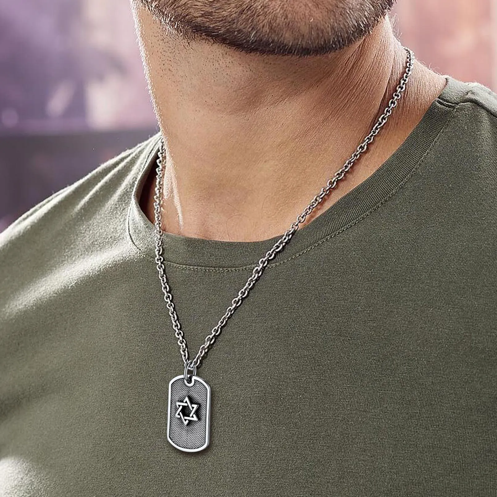 Engraved Jewish Star Of David Dog Tag Necklace For Men sold by FaithHeart product image thumbnail 4