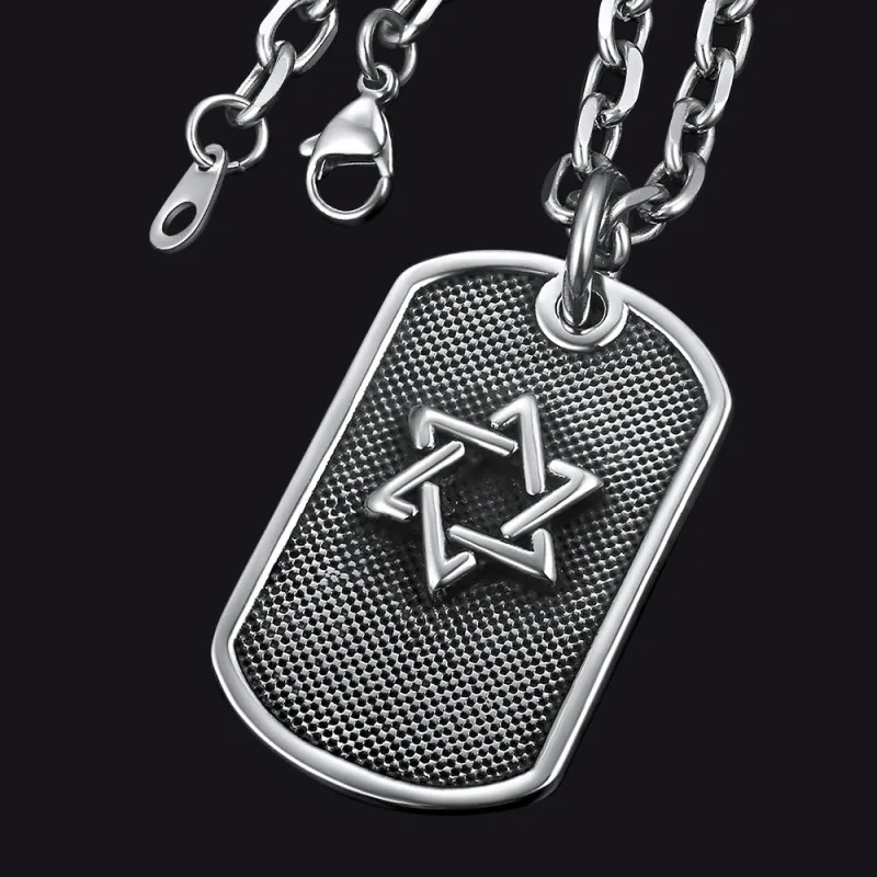 Engraved Jewish Star Of David Dog Tag Necklace For Men sold by FaithHeart