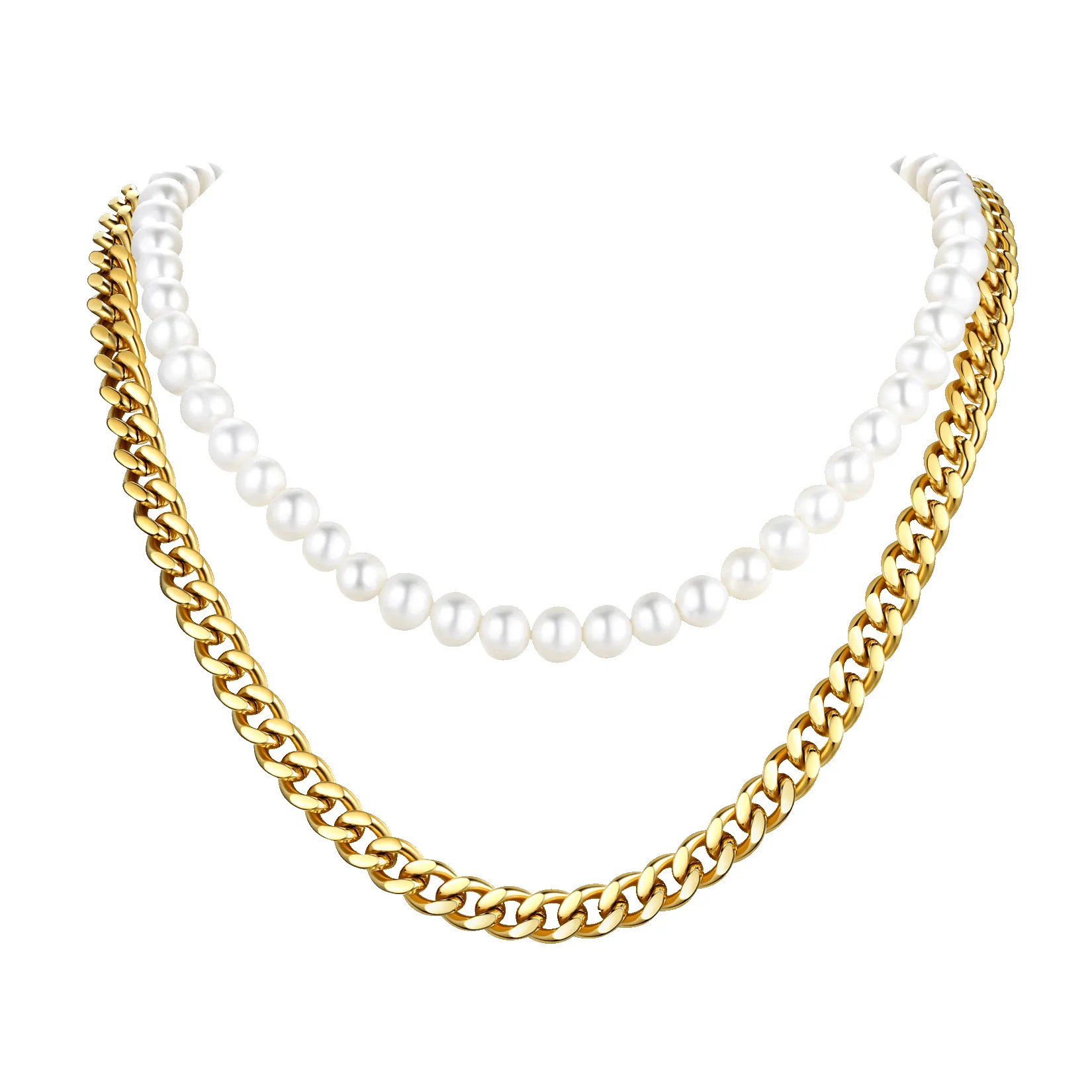 Freshwater Pearl & Cuban Link Chain Necklace For Men Women sold by FaithHeart