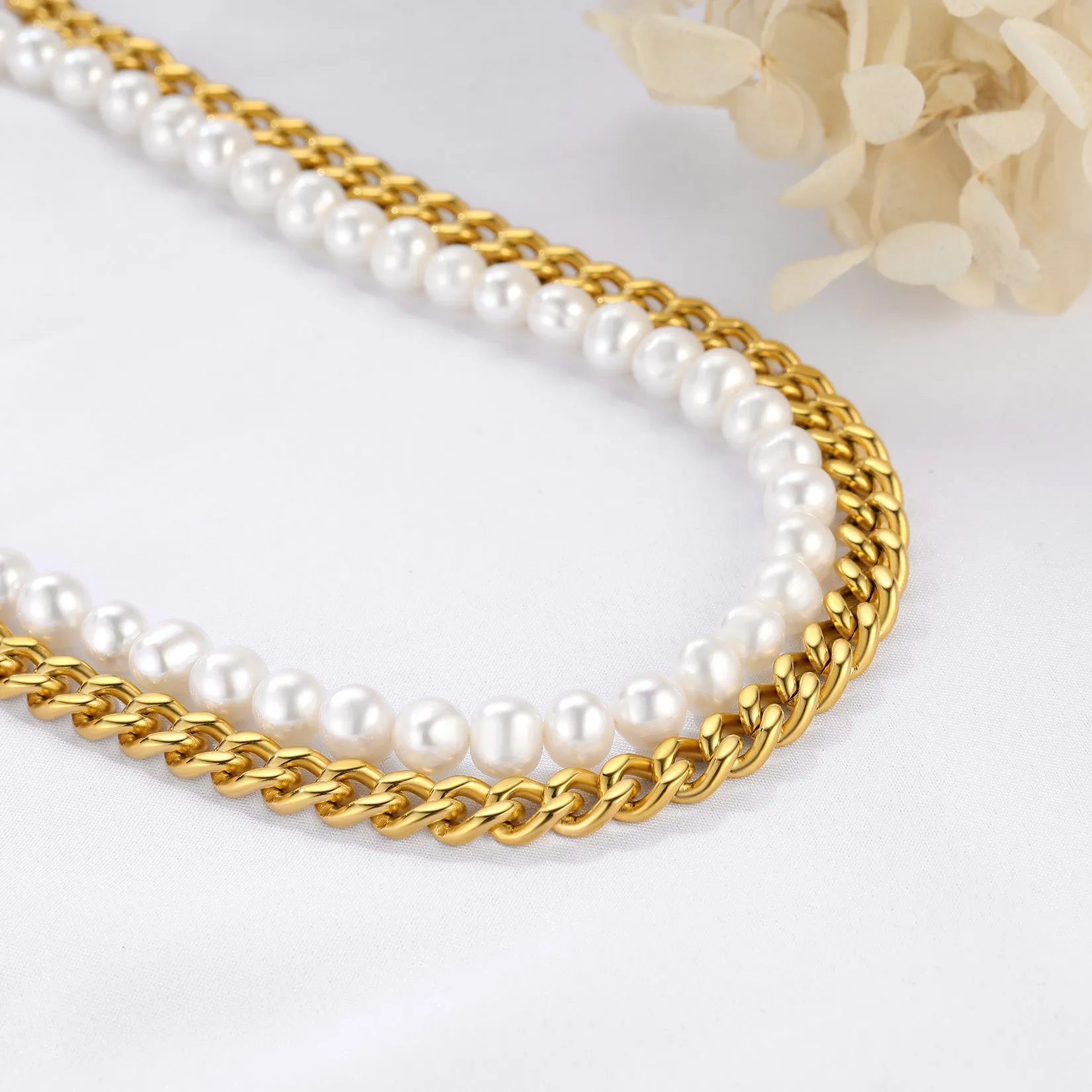 Freshwater Pearl & Cuban Link Chain Necklace For Men Women sold by FaithHeart product image thumbnail 5