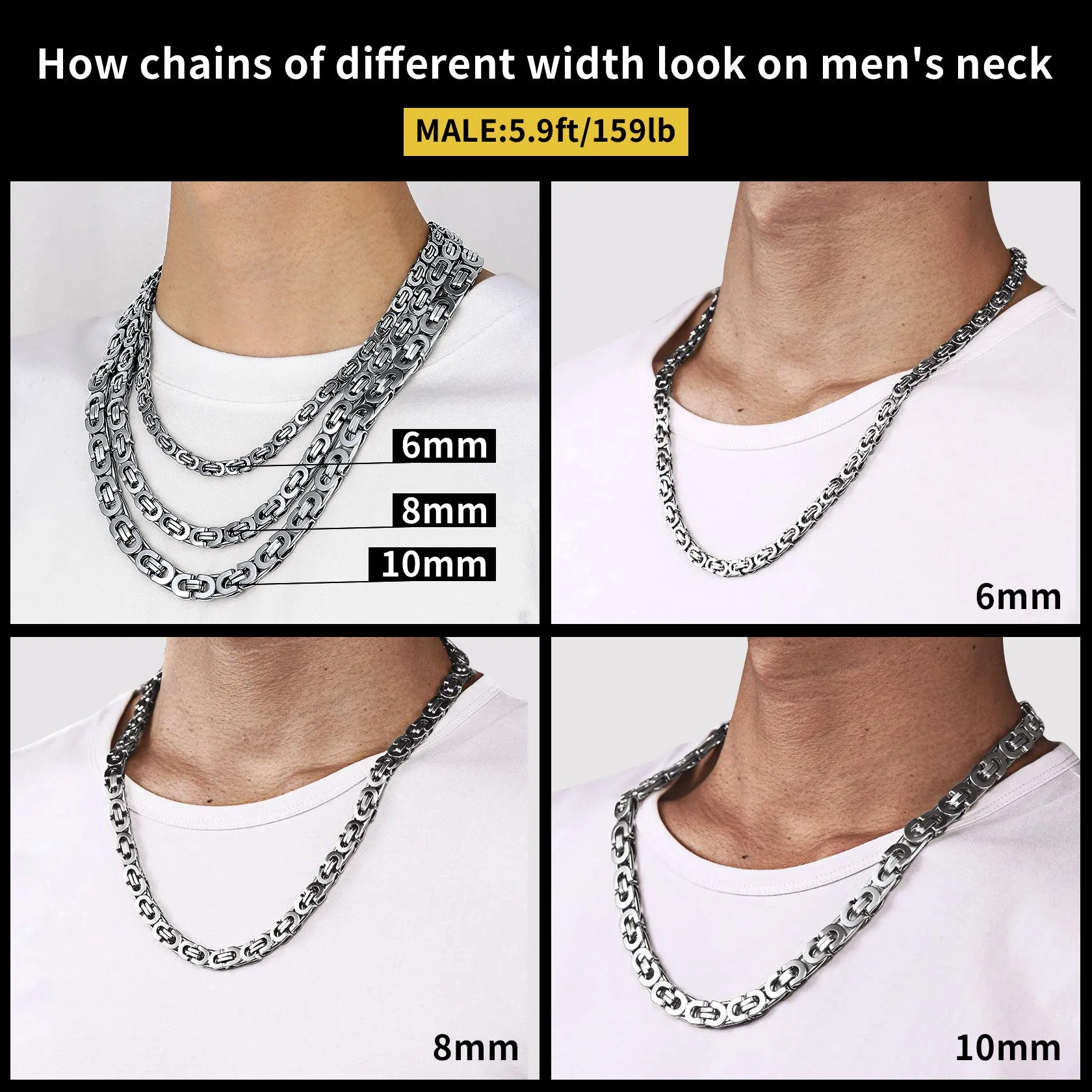 Byzantine Link Chain Stainlss Steel Necklace For Men sold by FaithHeart product image thumbnail 5