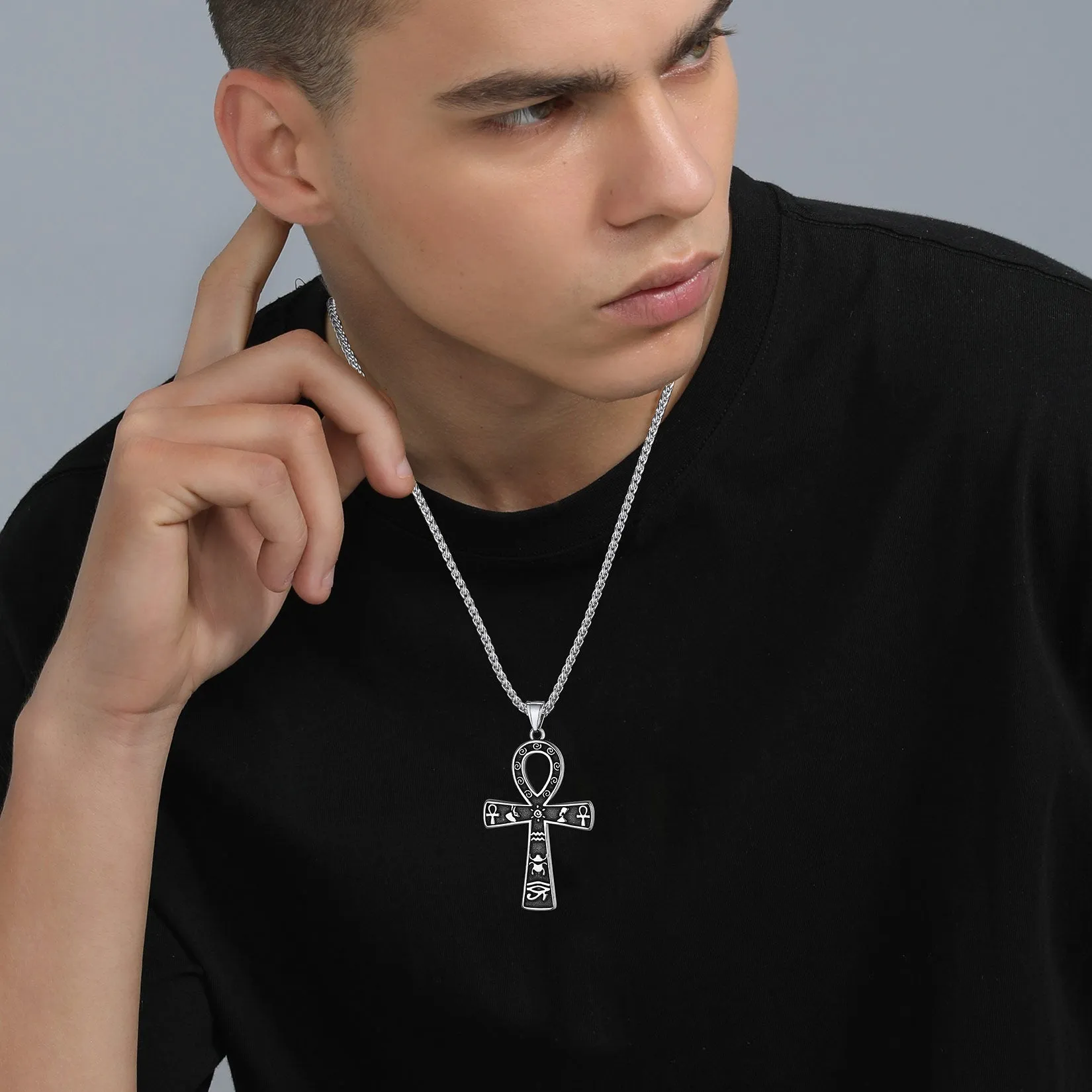 Egyptian Ankh Cross Necklace Pendant With Hieroglyphic For Men sold by FaithHeart product image thumbnail 2