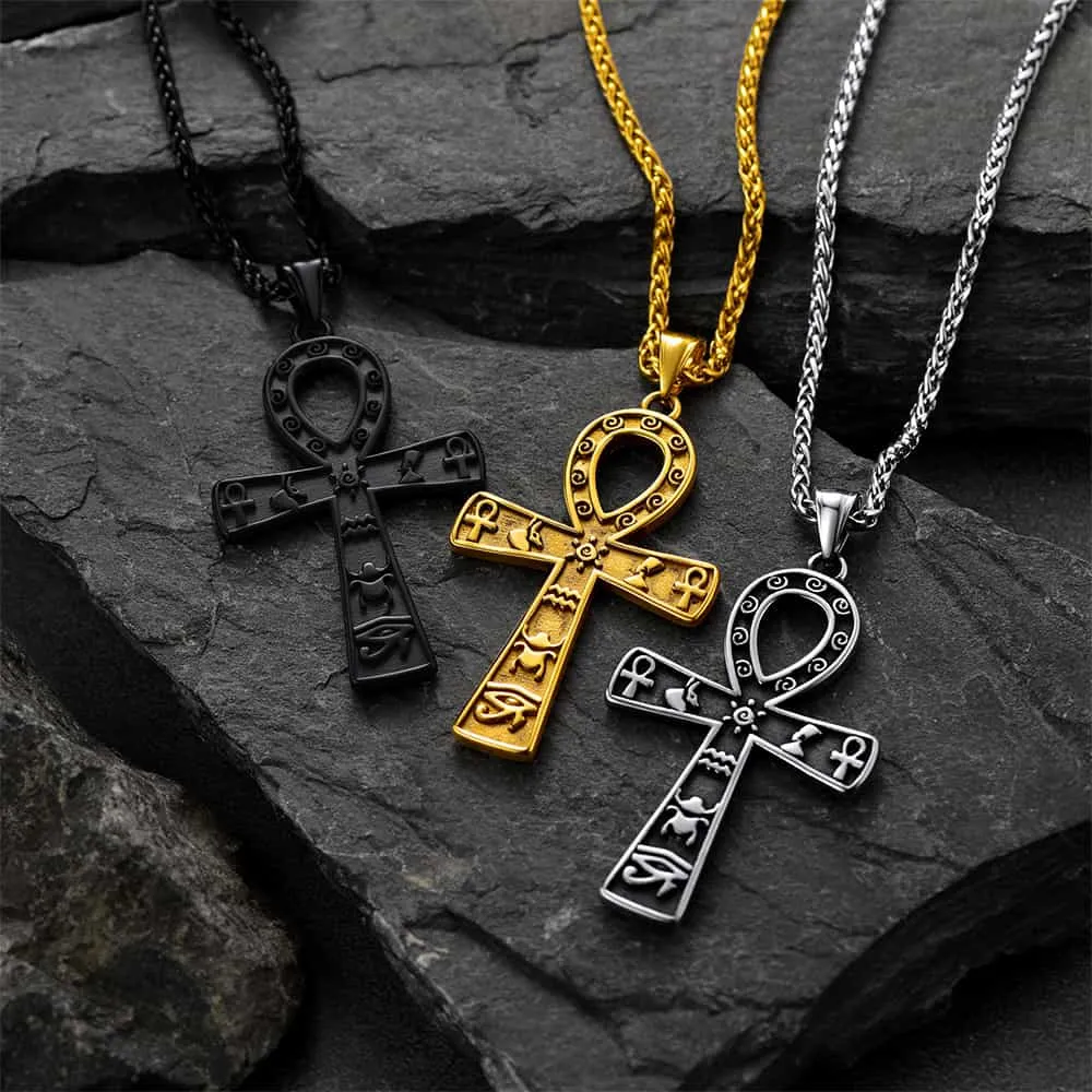 Egyptian Ankh Cross Necklace Pendant With Hieroglyphic For Men sold by FaithHeart product image thumbnail 5
