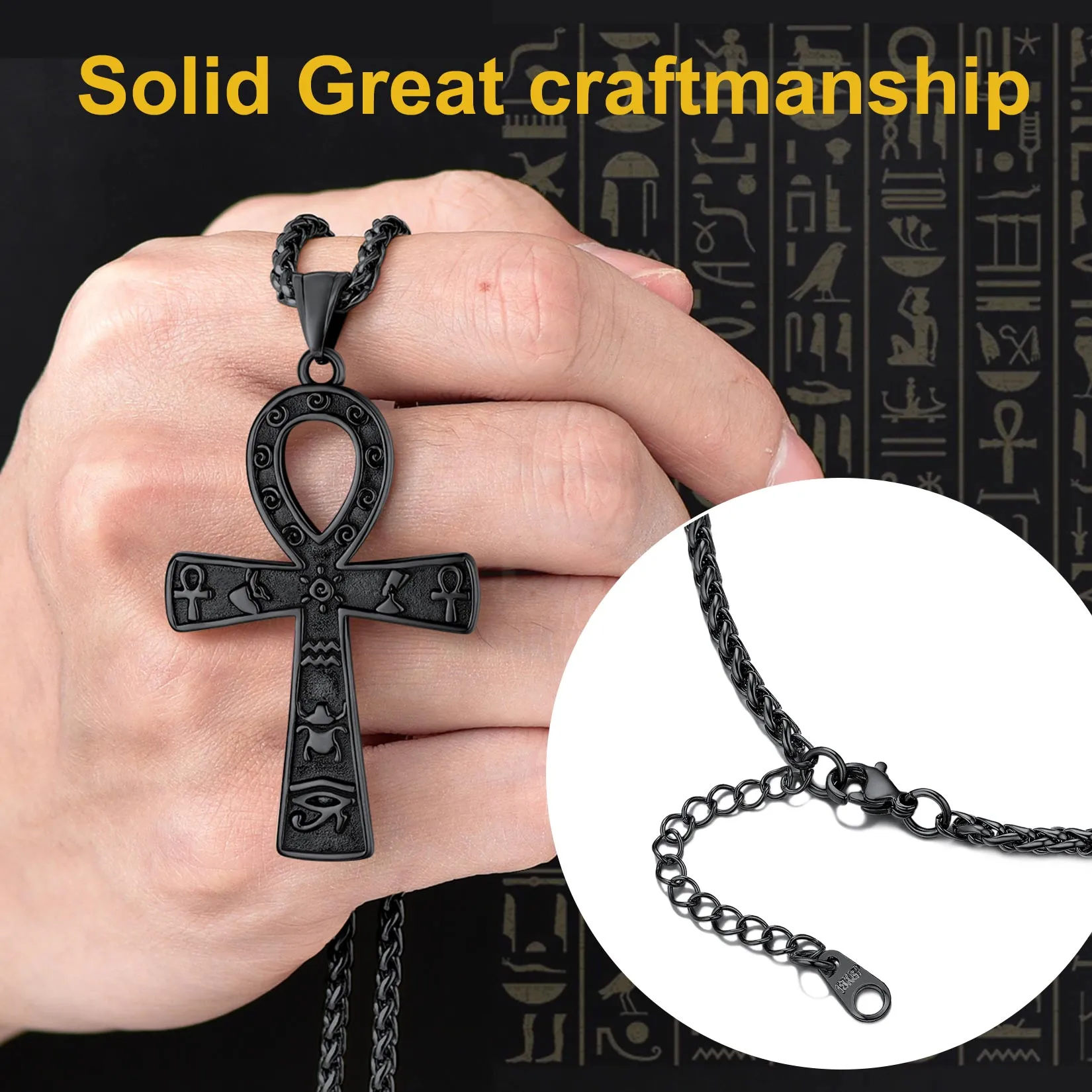 Egyptian Ankh Cross Necklace Pendant With Hieroglyphic For Men sold by FaithHeart product image thumbnail 3