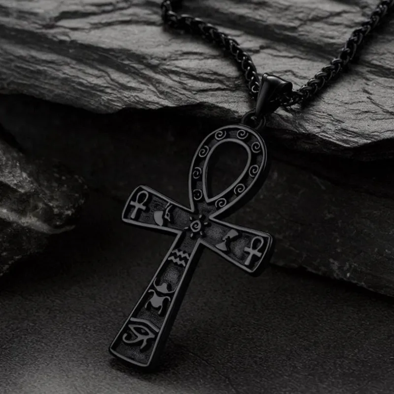 Egyptian Ankh Cross Necklace Pendant With Hieroglyphic For Men sold by FaithHeart