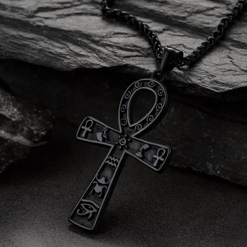 Egyptian Ankh Cross Necklace Pendant With Hieroglyphic For Men sold by FaithHeart