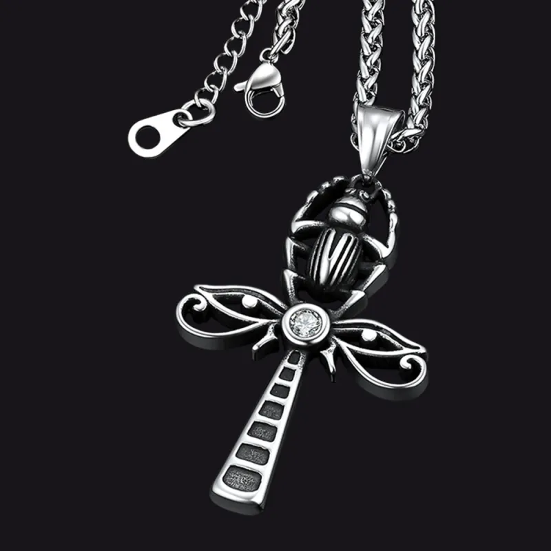 Egyptian Scarab Ankh Cross Necklace For Men Women sold by FaithHeart
