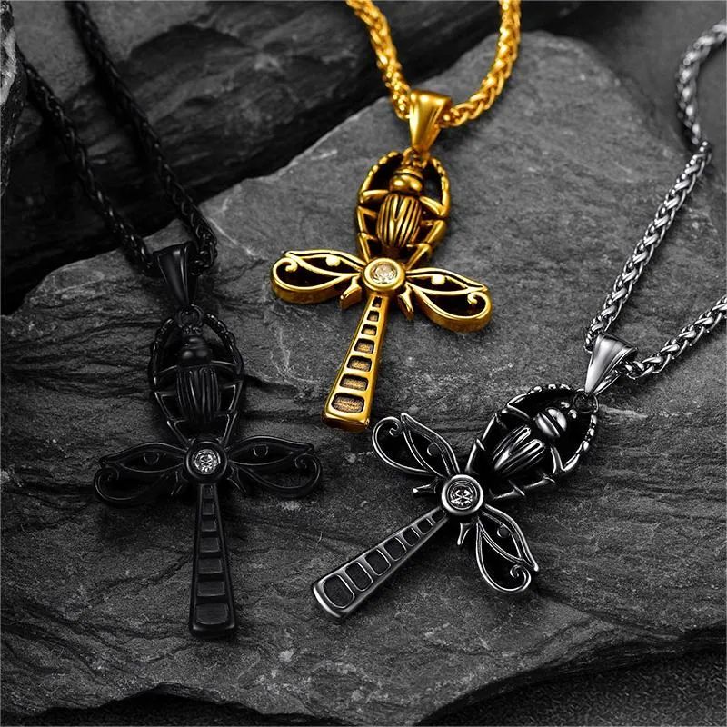 Egyptian Scarab Ankh Cross Necklace For Men Women sold by FaithHeart product image thumbnail 2