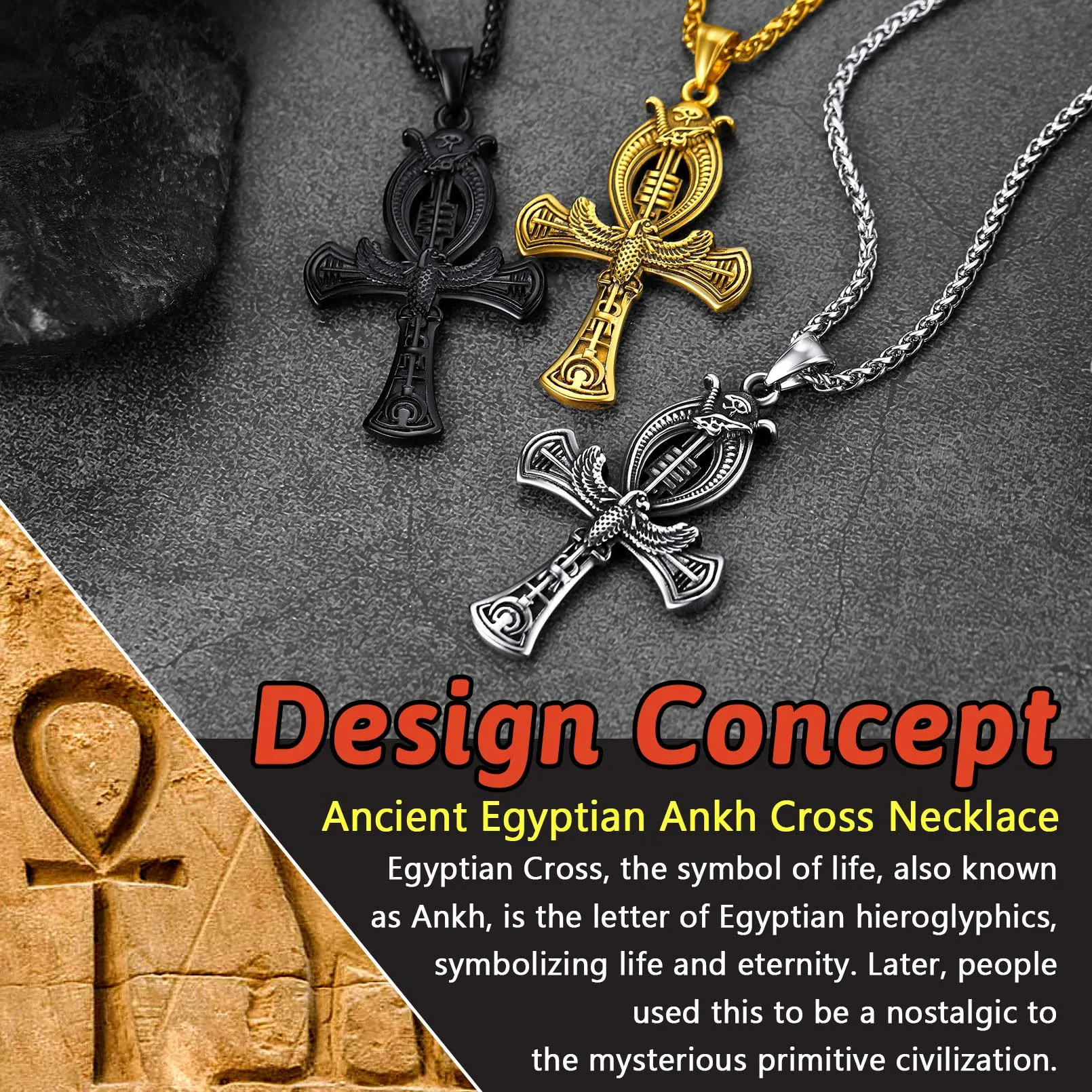 Flash Sale Egyptian Ankh Cross Necklace with Eagle For Men sold by FaithHeart product image thumbnail 3