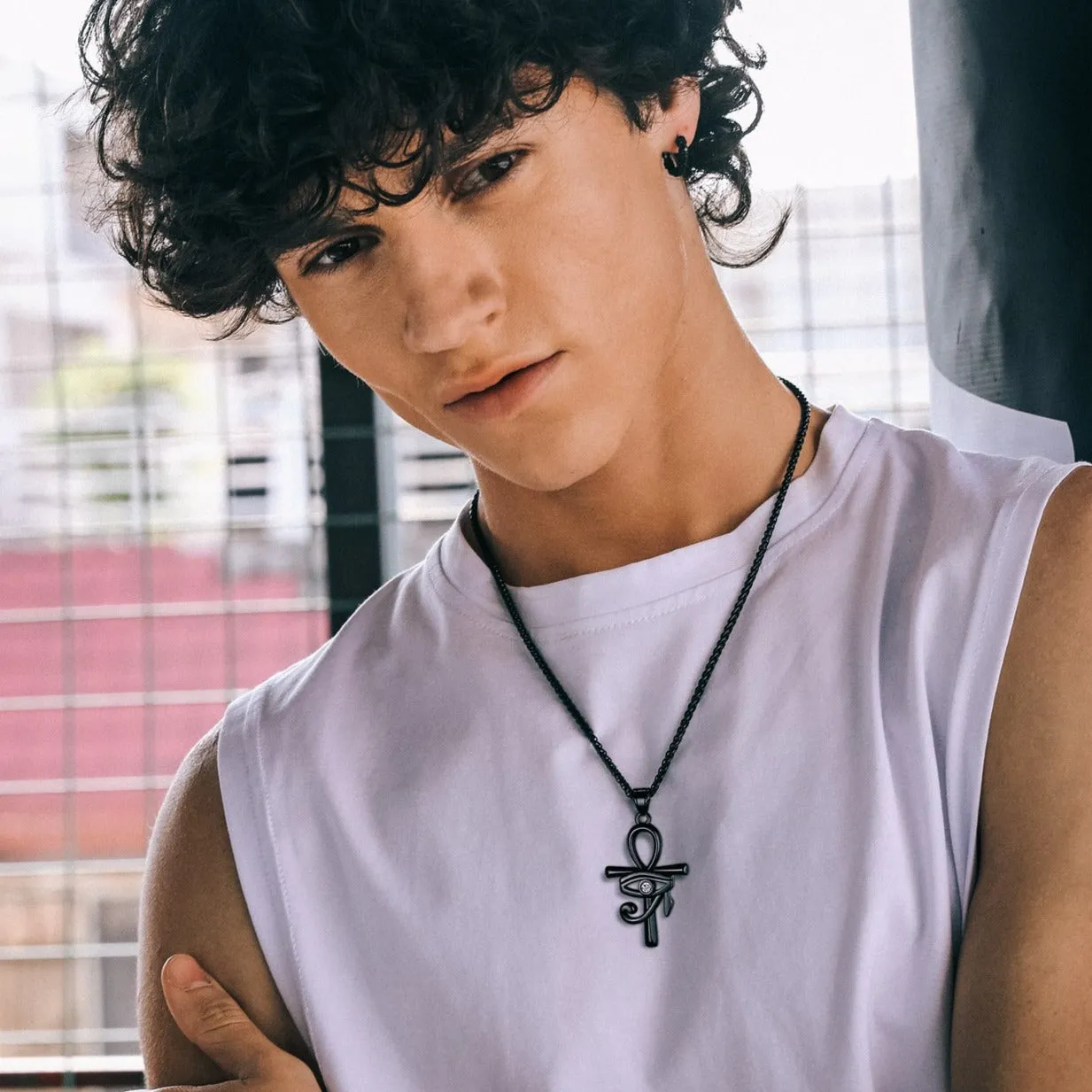 Egyptian Ankh Cross Necklace Pendant with Eye of Horus sold by FaithHeart product image thumbnail 2