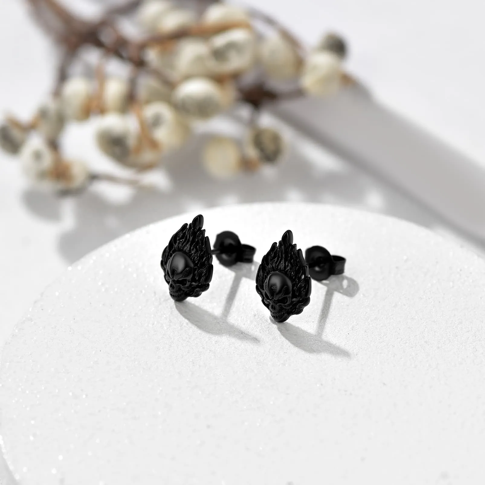 Flame Skull Stud Earrings For Men sold by FaithHeart product image thumbnail 5