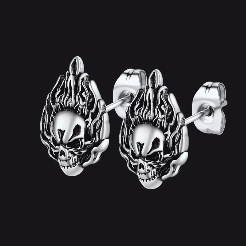 Flame Skull Stud Earrings For Men sold by FaithHeart