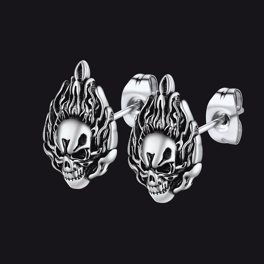 Flame Skull Stud Earrings For Men sold by FaithHeart