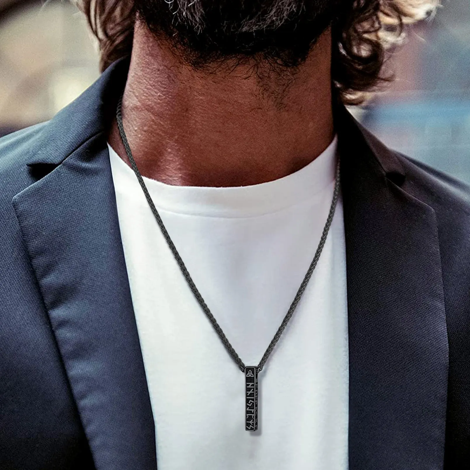 Engraved Viking Runes Bar Necklace Pendant Jewelry For Men sold by FaithHeart product image thumbnail 3