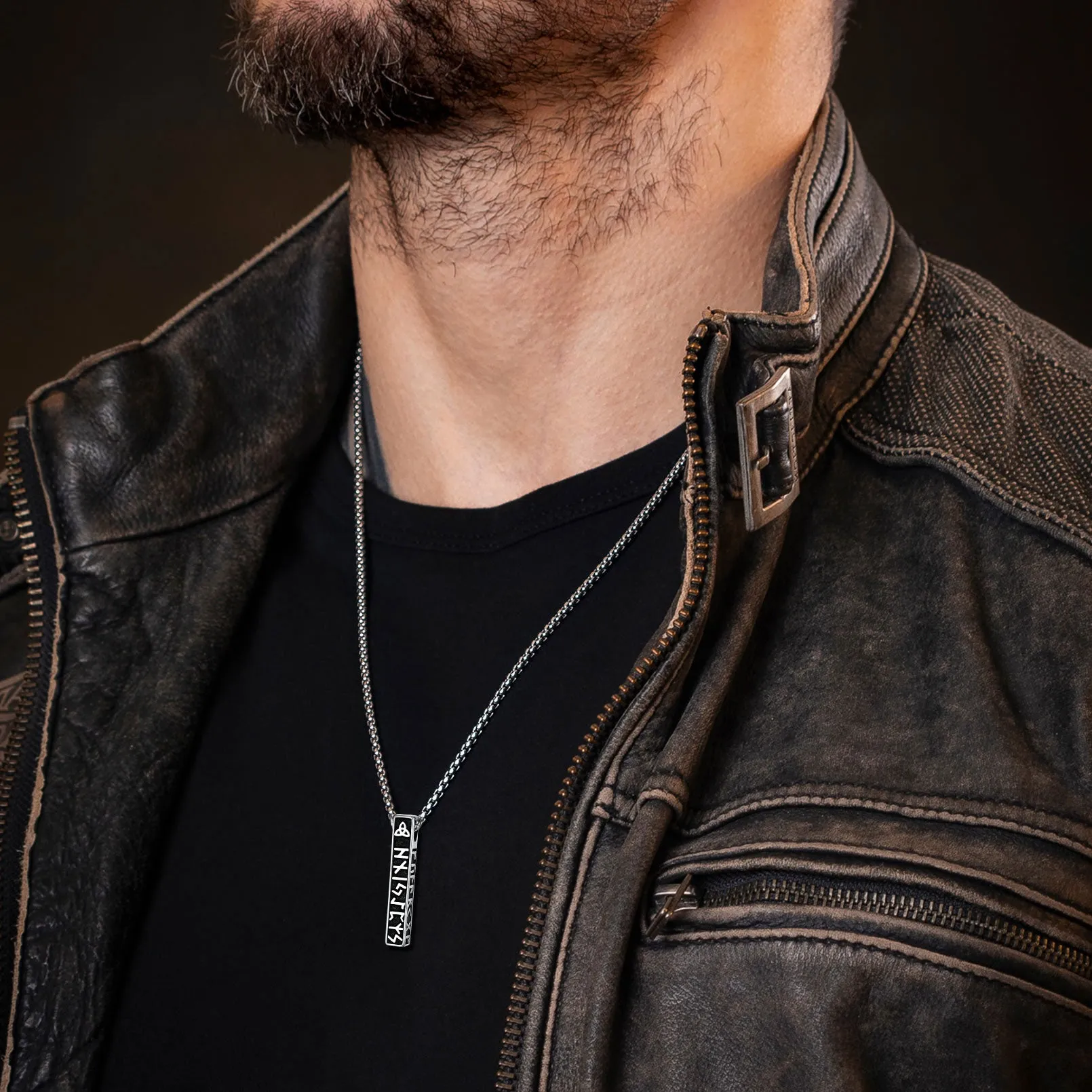 Engraved Viking Runes Bar Necklace Pendant Jewelry For Men sold by FaithHeart product image thumbnail 2