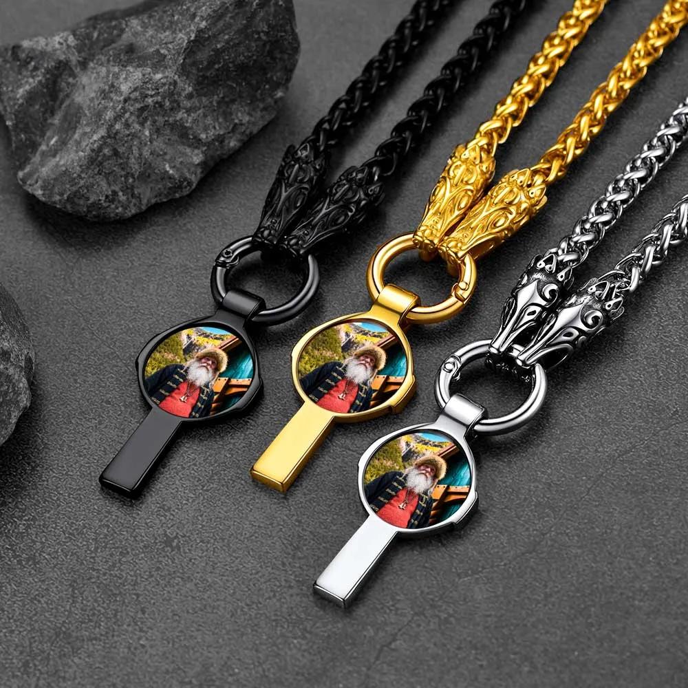 Personalized Celtic Cross Picture Necklace with Wolf King Chain sold by FaithHeart product image thumbnail 4