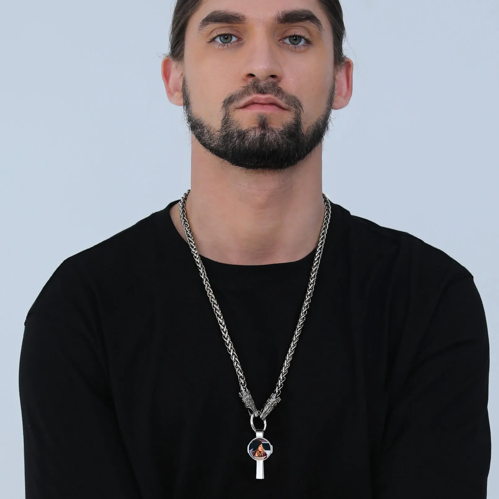 Personalized Celtic Cross Picture Necklace with Wolf King Chain sold by FaithHeart product image thumbnail 2