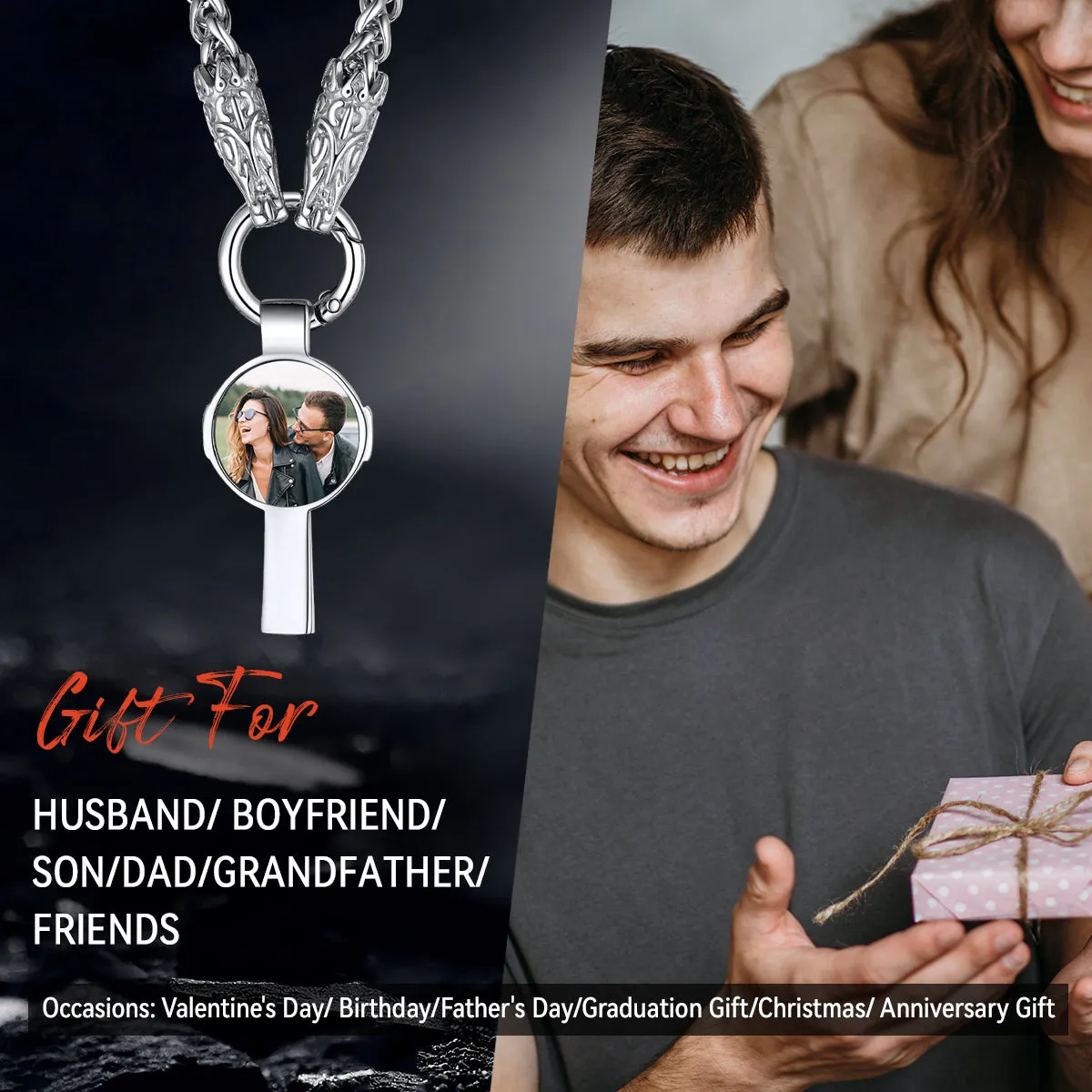 Personalized Celtic Cross Picture Necklace with Wolf King Chain sold by FaithHeart product image thumbnail 3