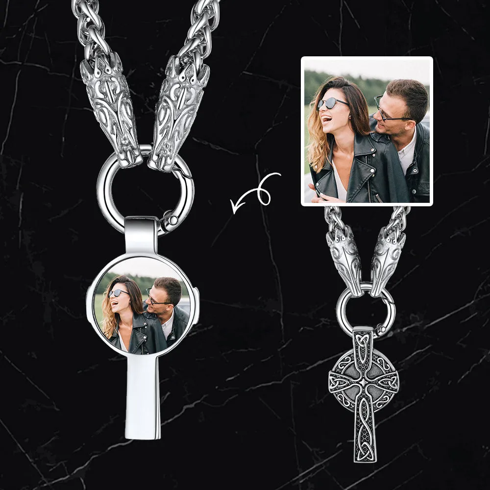 Personalized Celtic Cross Picture Necklace with Wolf King Chain sold by FaithHeart