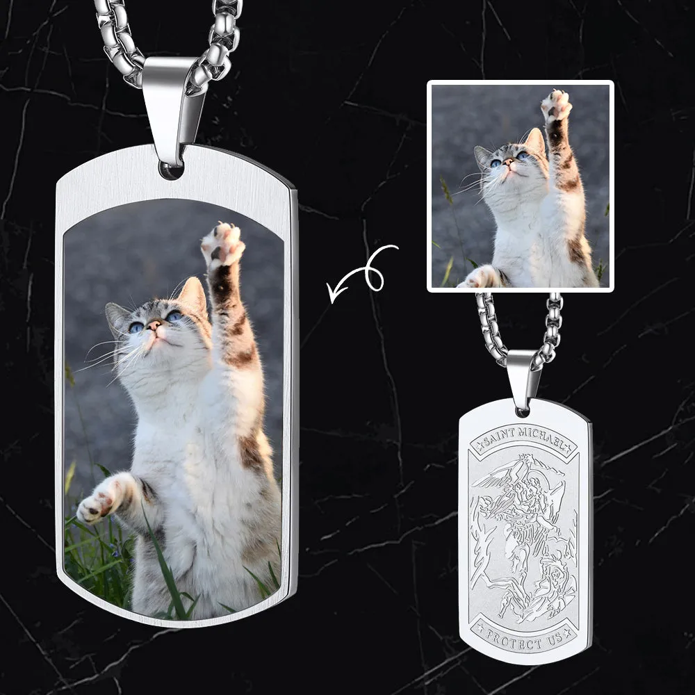 Customized Saint Michael Dog Tag Necklace with Picture sold by FaithHeart