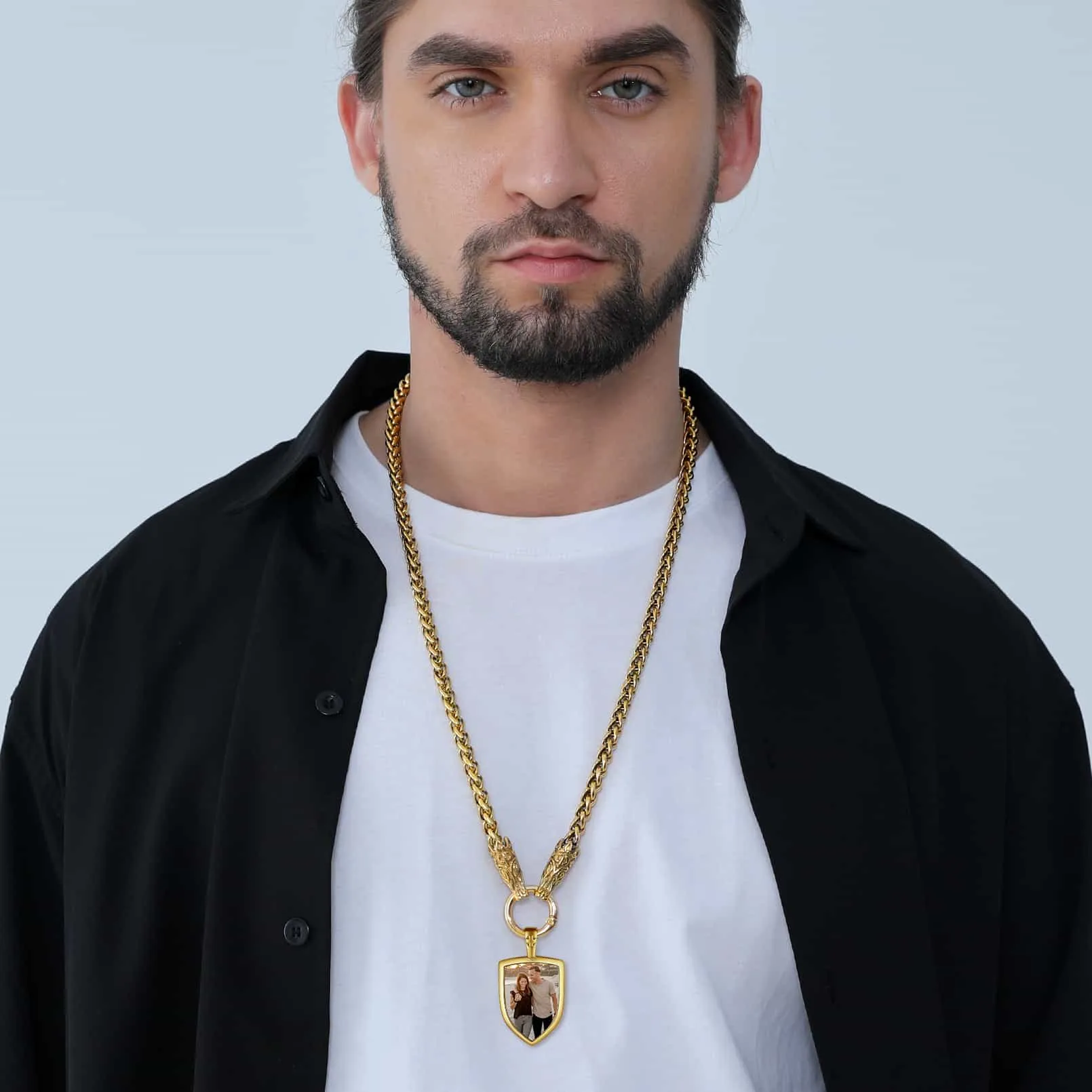 Customized Shield Picture Necklace with Wolf Chain for Men sold by FaithHeart product image thumbnail 2