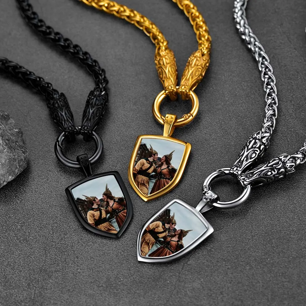 Customized Shield Picture Necklace with Wolf Chain for Men sold by FaithHeart product image thumbnail 3
