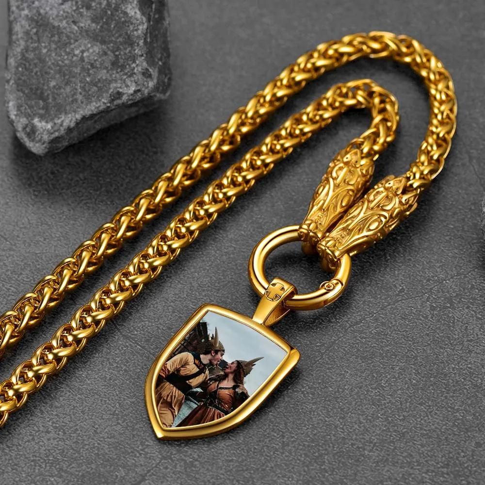 Customized Shield Picture Necklace with Wolf Chain for Men sold by FaithHeart product image thumbnail 5