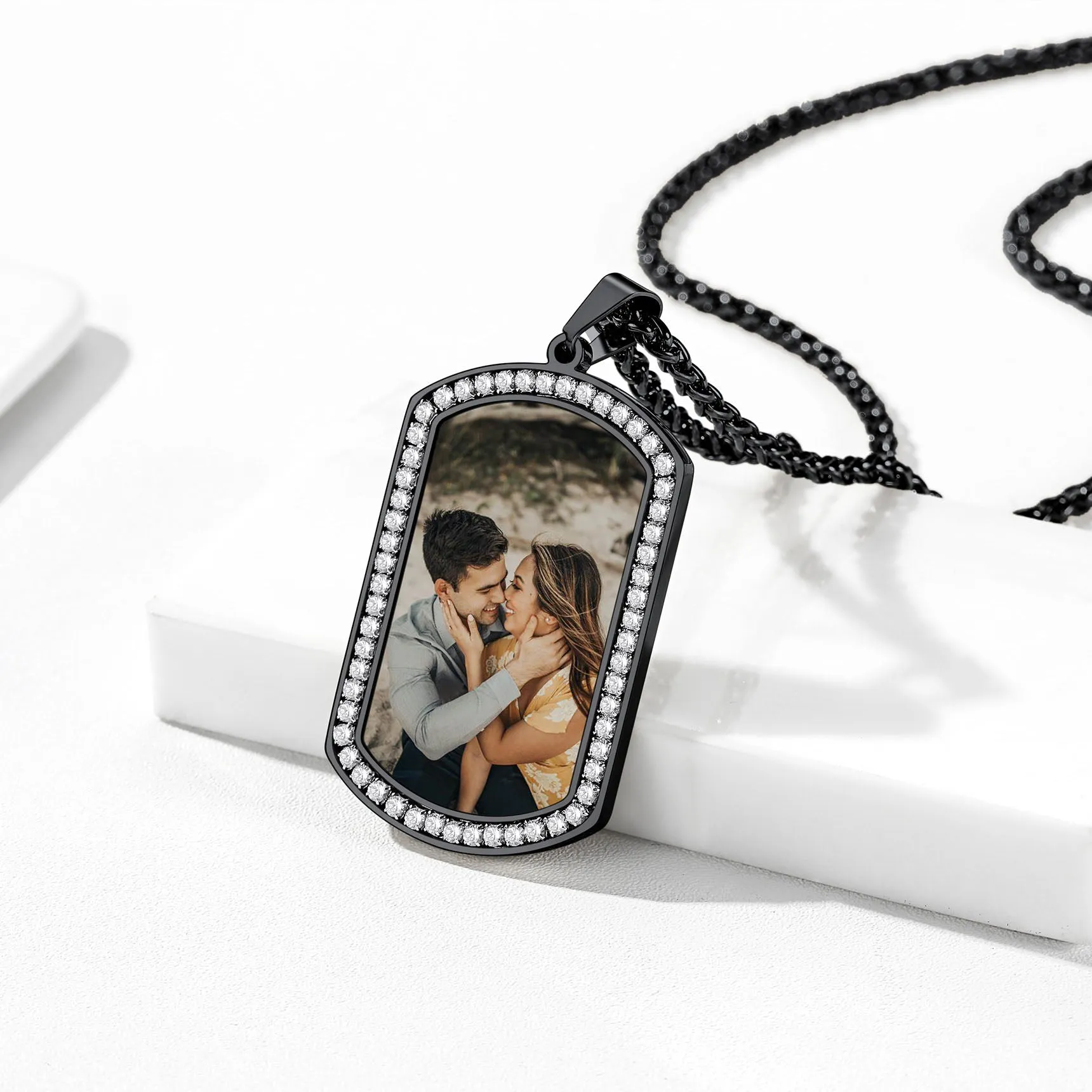 Customized Picture Dog Tag Necklace with Cubic Zirconia Memorial Gift for Men Women sold by FaithHeart product image thumbnail 4