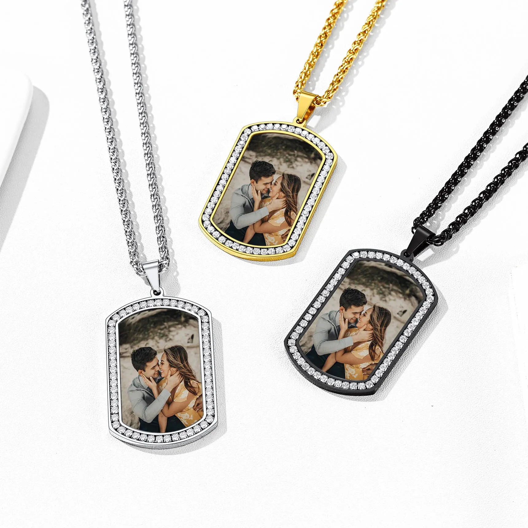 Customized Picture Dog Tag Necklace with Cubic Zirconia Memorial Gift for Men Women sold by FaithHeart product image thumbnail 3