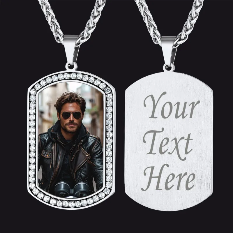 Customized Picture Dog Tag Necklace with Cubic Zirconia Memorial Gift for Men Women sold by FaithHeart
