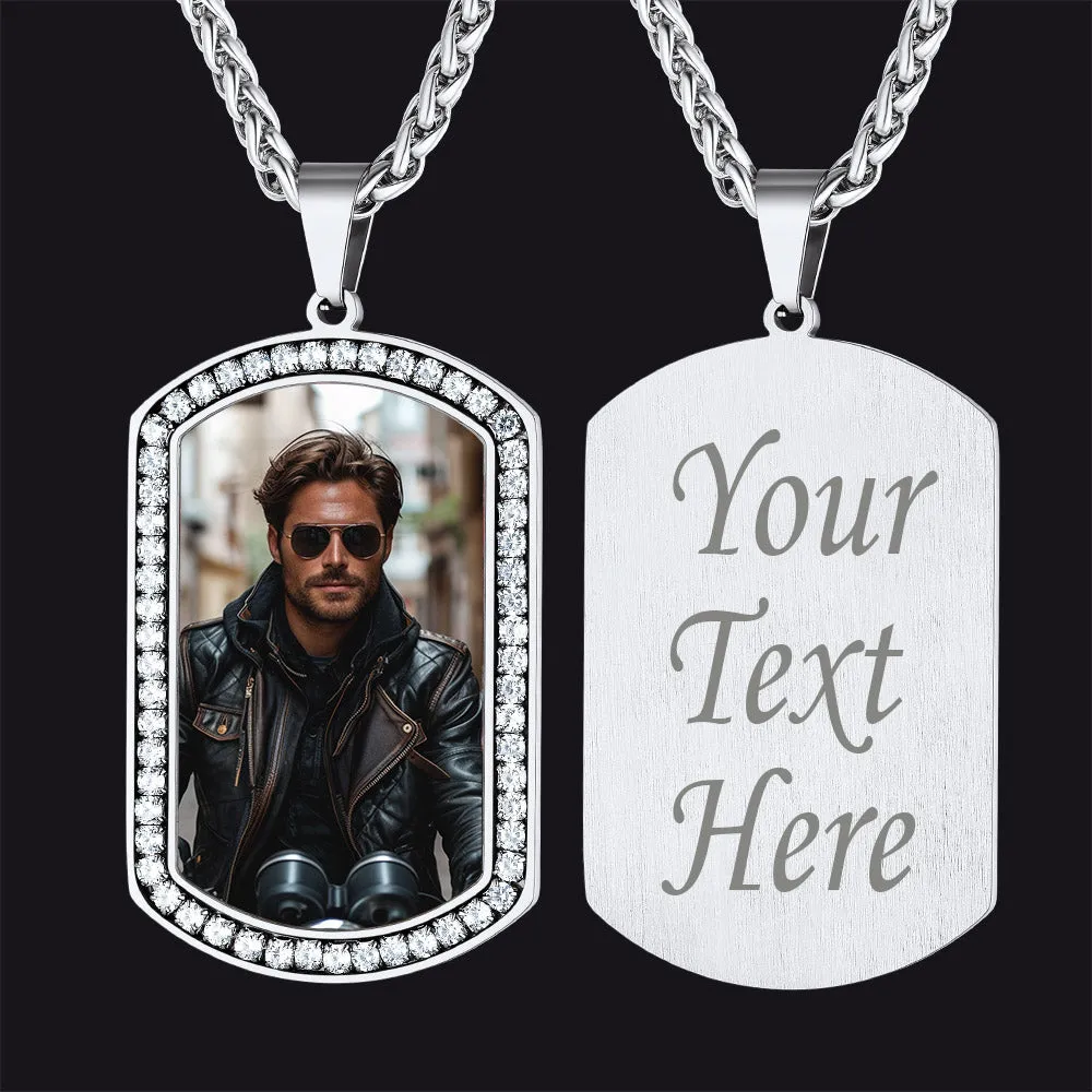 Customized Picture Dog Tag Necklace with Cubic Zirconia Memorial Gift for Men Women sold by FaithHeart