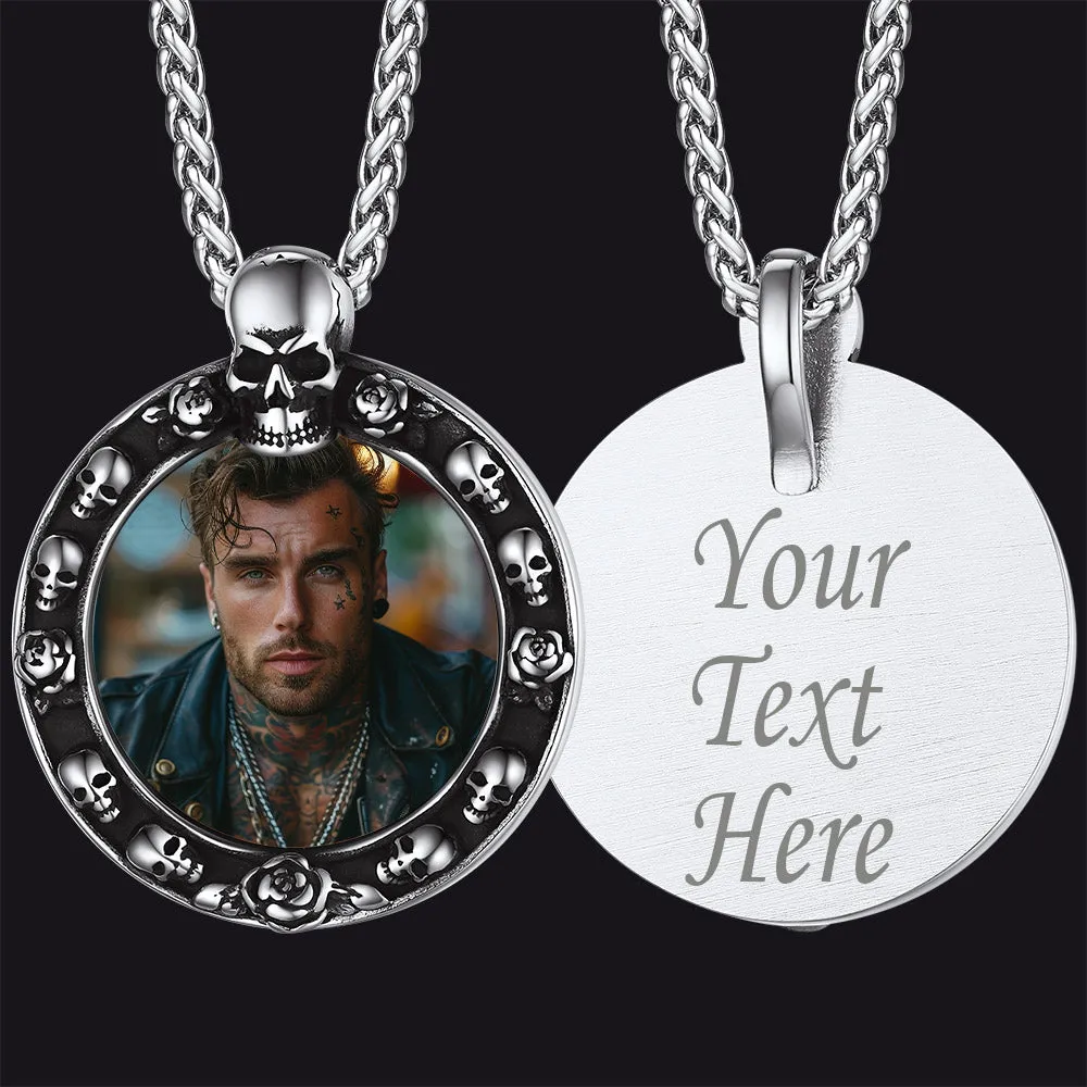 Customized Engraved Photo Necklace with Skull for Men Women sold by FaithHeart