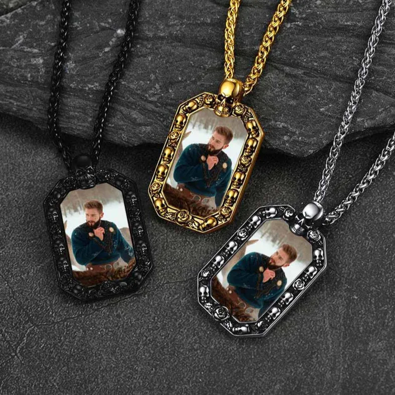 Customized Picture Dog Tag Necklace with Skull Memorial Gift sold by FaithHeart product image thumbnail 3