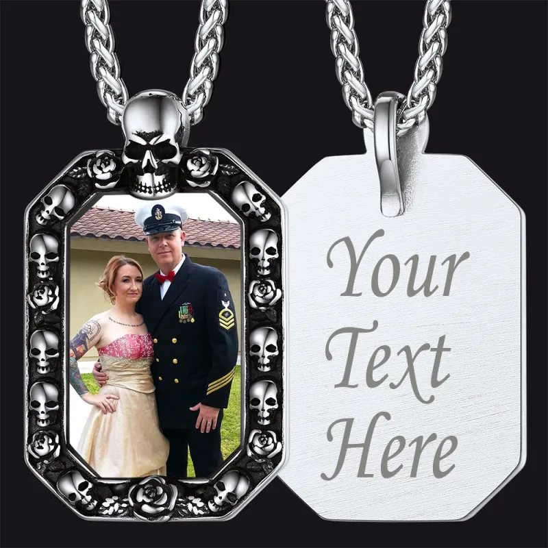 Customized Picture Dog Tag Necklace with Skull Memorial Gift sold by FaithHeart