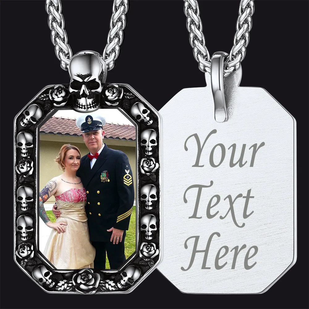 Customized Picture Dog Tag Necklace with Skull Memorial Gift sold by FaithHeart