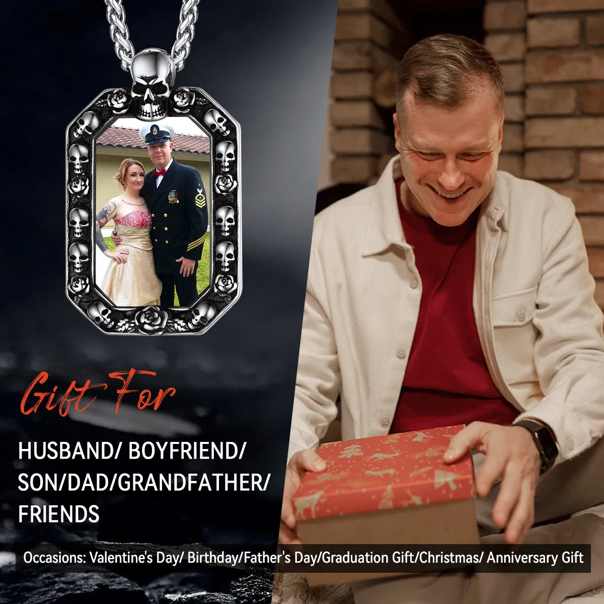 Customized Picture Dog Tag Necklace with Skull Memorial Gift sold by FaithHeart product image thumbnail 2