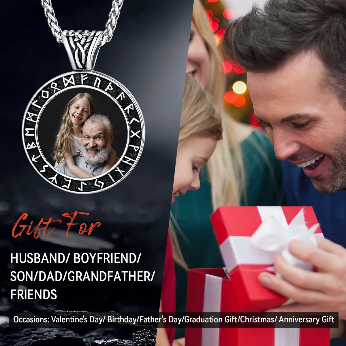 Customized Picture Necklace with Viking Rune for Men sold by FaithHeart product image thumbnail 2