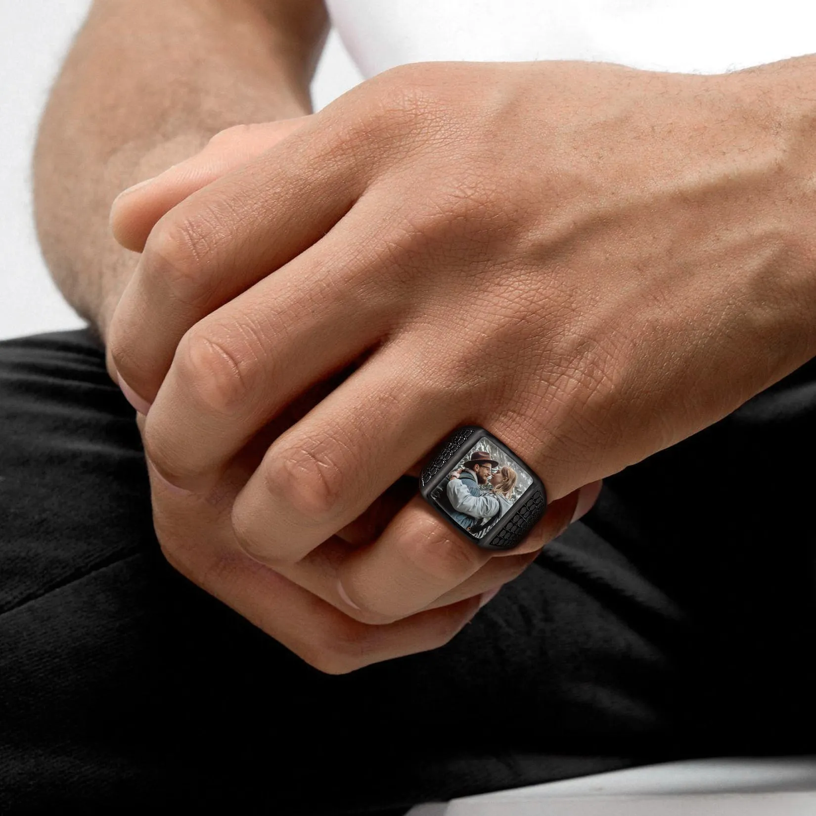 Customized Photo Ring Square Engraved Signet Ring for Men sold by FaithHeart product image thumbnail 3