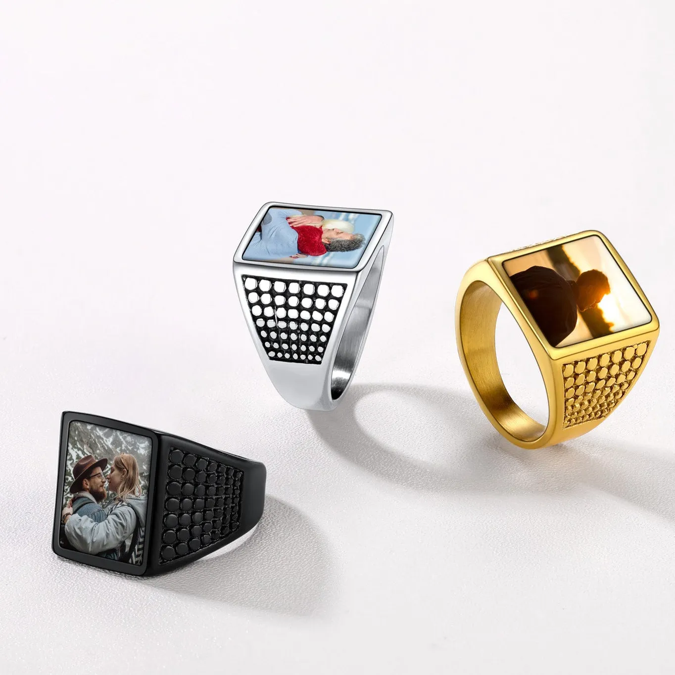 Customized Photo Ring Square Engraved Signet Ring for Men sold by FaithHeart product image thumbnail 5